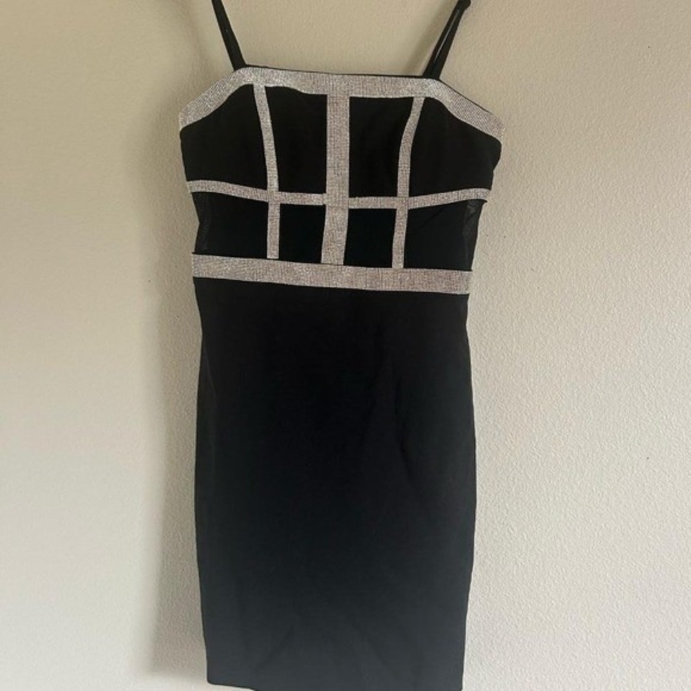 Black  mini‎ dress with rhinestones Small T-17